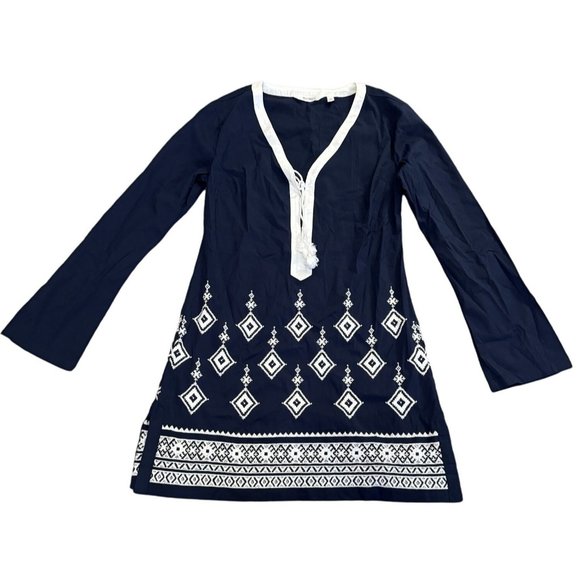 Athleta Womens Dress Desert Diamond Tunic Kimssa Navy Embroidered V-neck Sz XS | - Picture 1 of 8